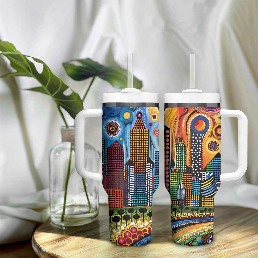 The Gold Coast Queensland Tumbler With Handle Australian Landscapes Aboriginal Dot Painting