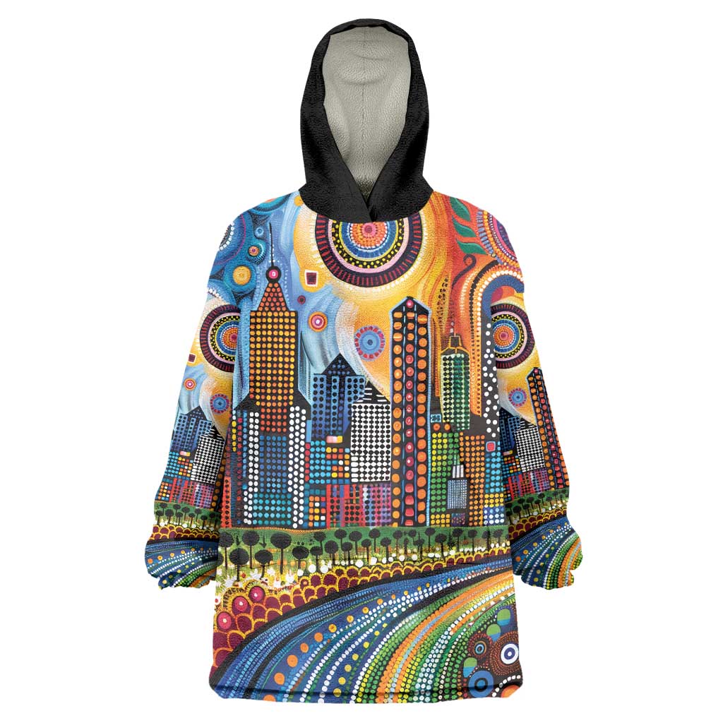 The Gold Coast Queensland Wearable Blanket Hoodie Australian Landscapes Aboriginal Dot Painting