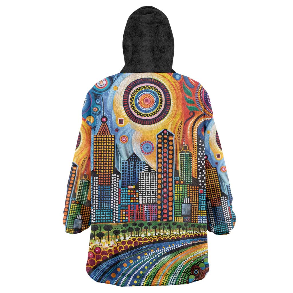 The Gold Coast Queensland Wearable Blanket Hoodie Australian Landscapes Aboriginal Dot Painting