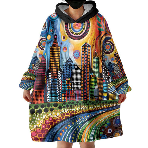 The Gold Coast Queensland Wearable Blanket Hoodie Australian Landscapes Aboriginal Dot Painting