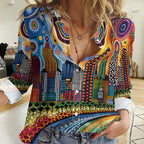 The Gold Coast Queensland Women Casual Shirt Australian Landscapes Aboriginal Dot Painting