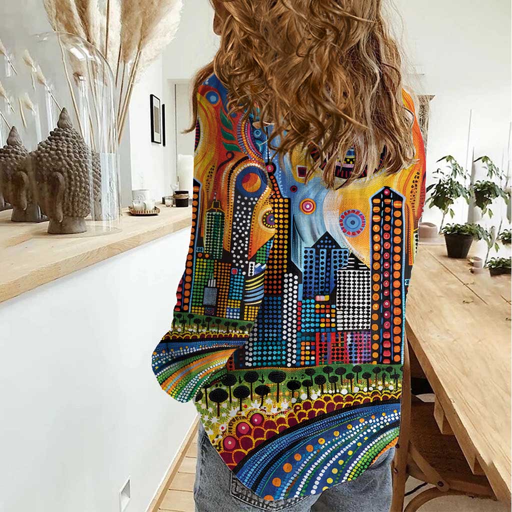 The Gold Coast Queensland Women Casual Shirt Australian Landscapes Aboriginal Dot Painting