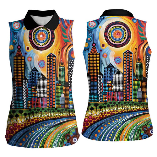 The Gold Coast Queensland Women Sleeveless Polo Shirt Australian Landscapes Aboriginal Dot Painting