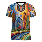 The Gold Coast Queensland Women V-Neck T-Shirt Australian Landscapes Aboriginal Dot Painting
