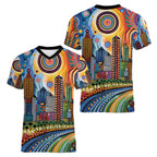 The Gold Coast Queensland Women V-Neck T-Shirt Australian Landscapes Aboriginal Dot Painting