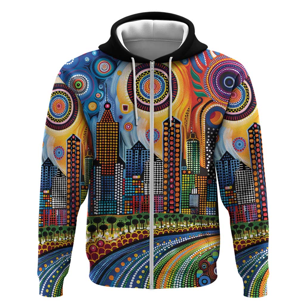 The Gold Coast Queensland Zip Hoodie Australian Landscapes Aboriginal Dot Painting