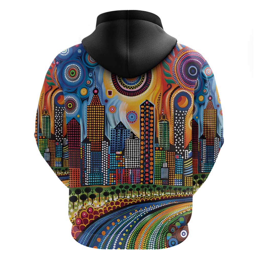 The Gold Coast Queensland Zip Hoodie Australian Landscapes Aboriginal Dot Painting