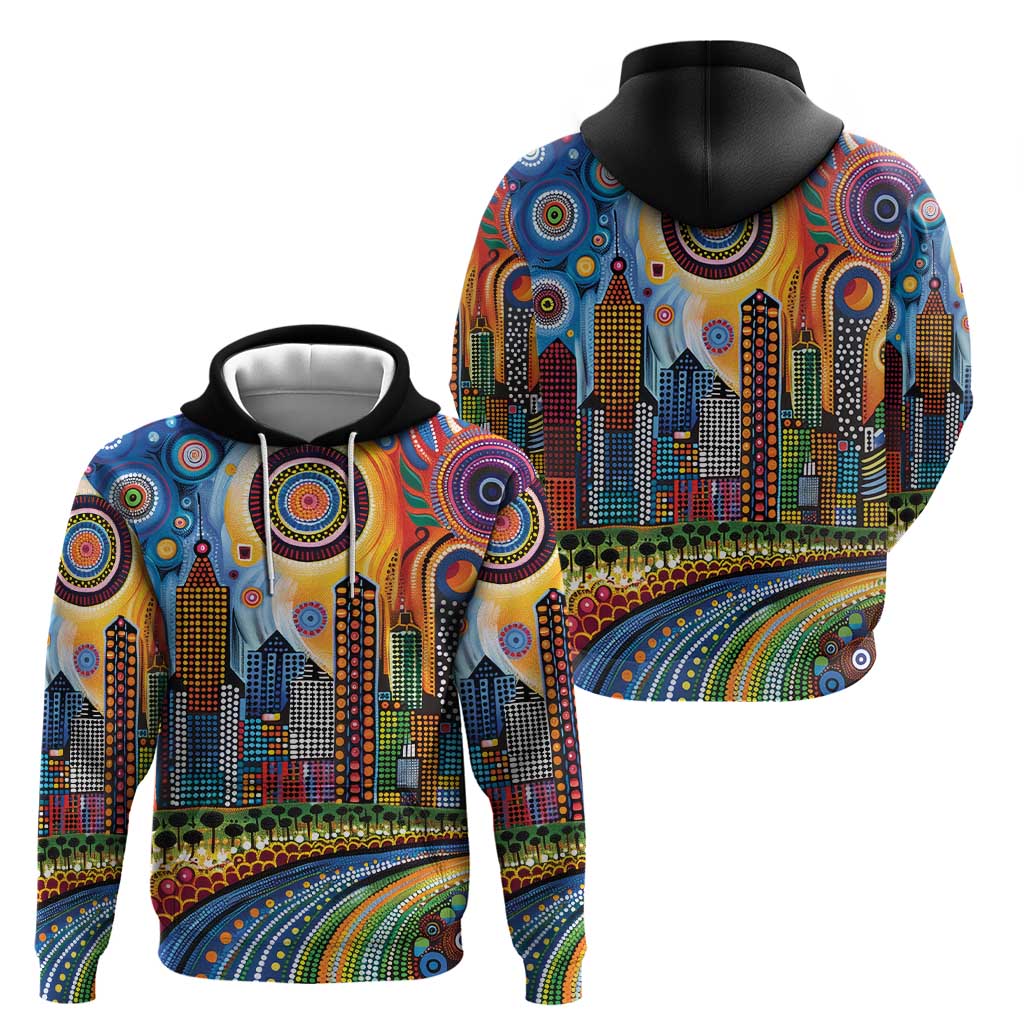The Gold Coast Queensland Zip Hoodie Australian Landscapes Aboriginal Dot Painting
