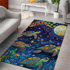 Underwater Turtles Starry Night Sky Area Rug Aboriginal Dot Painting Full Moon Coral Landscape