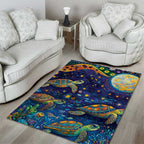 Underwater Turtles Starry Night Sky Area Rug Aboriginal Dot Painting Full Moon Coral Landscape