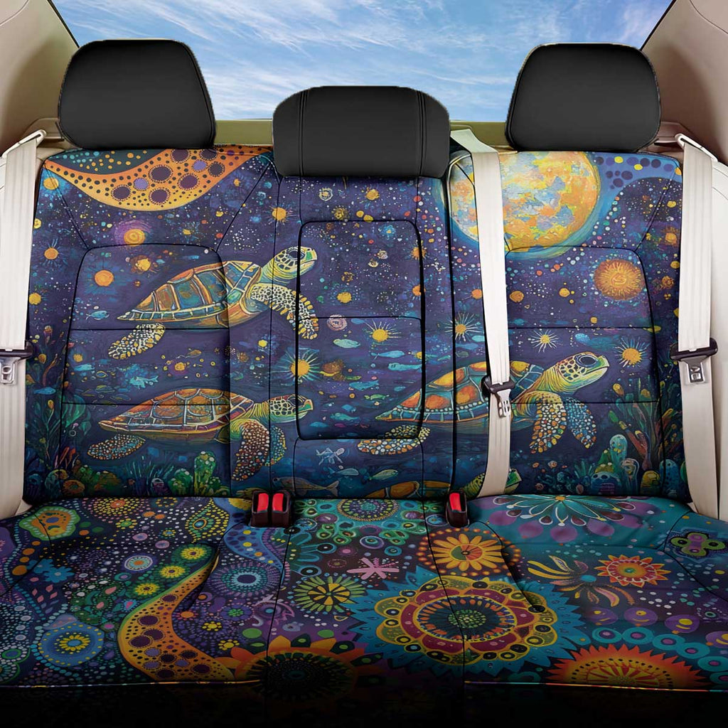 Underwater Turtles Starry Night Sky Back Car Seat Cover Aboriginal Dot Painting Full Moon Coral Landscape