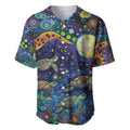 Underwater Turtles Starry Night Sky Baseball Jersey Aboriginal Dot Painting Full Moon Coral Landscape