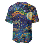 Underwater Turtles Starry Night Sky Baseball Jersey Aboriginal Dot Painting Full Moon Coral Landscape