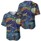 Underwater Turtles Starry Night Sky Baseball Jersey Aboriginal Dot Painting Full Moon Coral Landscape