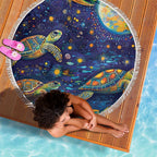 Underwater Turtles Starry Night Sky Beach Blanket Aboriginal Dot Painting Full Moon Coral Landscape