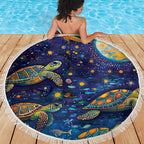 Underwater Turtles Starry Night Sky Beach Blanket Aboriginal Dot Painting Full Moon Coral Landscape