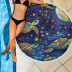 Underwater Turtles Starry Night Sky Beach Blanket Aboriginal Dot Painting Full Moon Coral Landscape