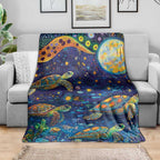 Underwater Turtles Starry Night Sky Blanket Aboriginal Dot Painting Full Moon Coral Landscape