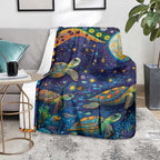 Underwater Turtles Starry Night Sky Blanket Aboriginal Dot Painting Full Moon Coral Landscape