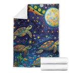 Underwater Turtles Starry Night Sky Blanket Aboriginal Dot Painting Full Moon Coral Landscape