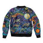 Underwater Turtles Starry Night Sky Bomber Jacket Aboriginal Dot Painting Full Moon Coral Landscape