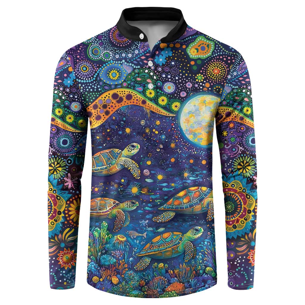 Underwater Turtles Starry Night Sky Button Sweatshirt Aboriginal Dot Painting Full Moon Coral Landscape