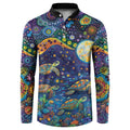 Underwater Turtles Starry Night Sky Button Sweatshirt Aboriginal Dot Painting Full Moon Coral Landscape