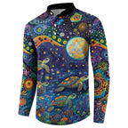 Underwater Turtles Starry Night Sky Button Sweatshirt Aboriginal Dot Painting Full Moon Coral Landscape
