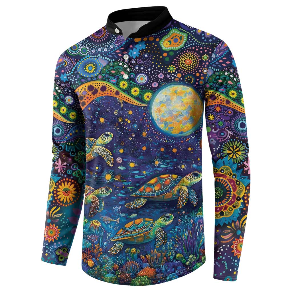 Underwater Turtles Starry Night Sky Button Sweatshirt Aboriginal Dot Painting Full Moon Coral Landscape
