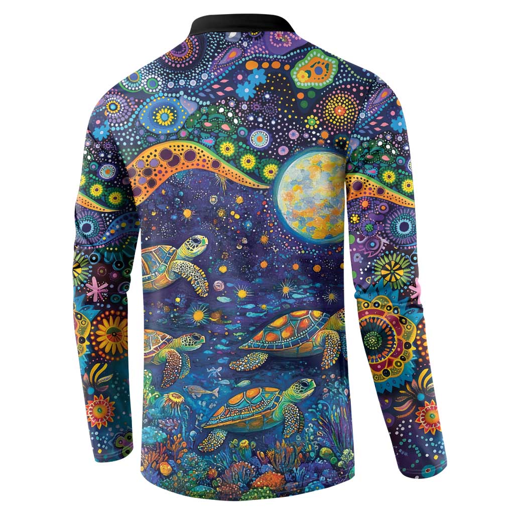 Underwater Turtles Starry Night Sky Button Sweatshirt Aboriginal Dot Painting Full Moon Coral Landscape