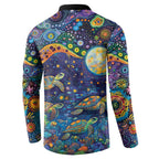 Underwater Turtles Starry Night Sky Button Sweatshirt Aboriginal Dot Painting Full Moon Coral Landscape