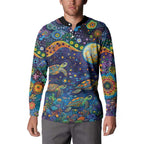 Underwater Turtles Starry Night Sky Button Sweatshirt Aboriginal Dot Painting Full Moon Coral Landscape