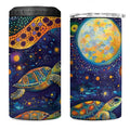 Underwater Turtles Starry Night Sky 4 in 1 Can Cooler Tumbler Aboriginal Dot Painting Full Moon Coral Landscape