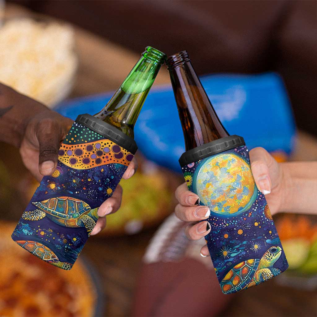 Underwater Turtles Starry Night Sky 4 in 1 Can Cooler Tumbler Aboriginal Dot Painting Full Moon Coral Landscape