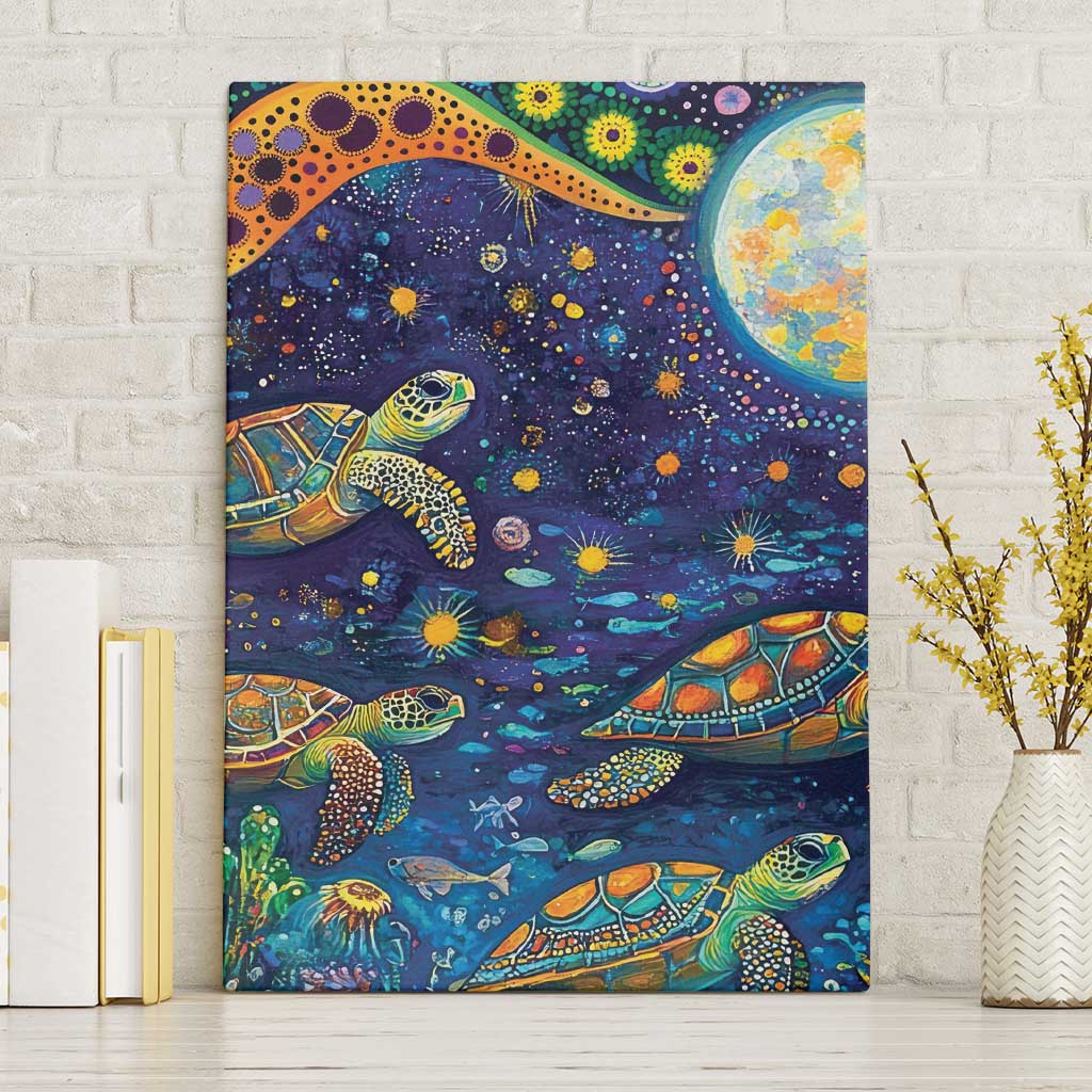 Underwater Turtles Starry Night Sky Canvas Wall Art Aboriginal Dot Painting Full Moon Coral Landscape