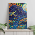 Underwater Turtles Starry Night Sky Canvas Wall Art Aboriginal Dot Painting Full Moon Coral Landscape