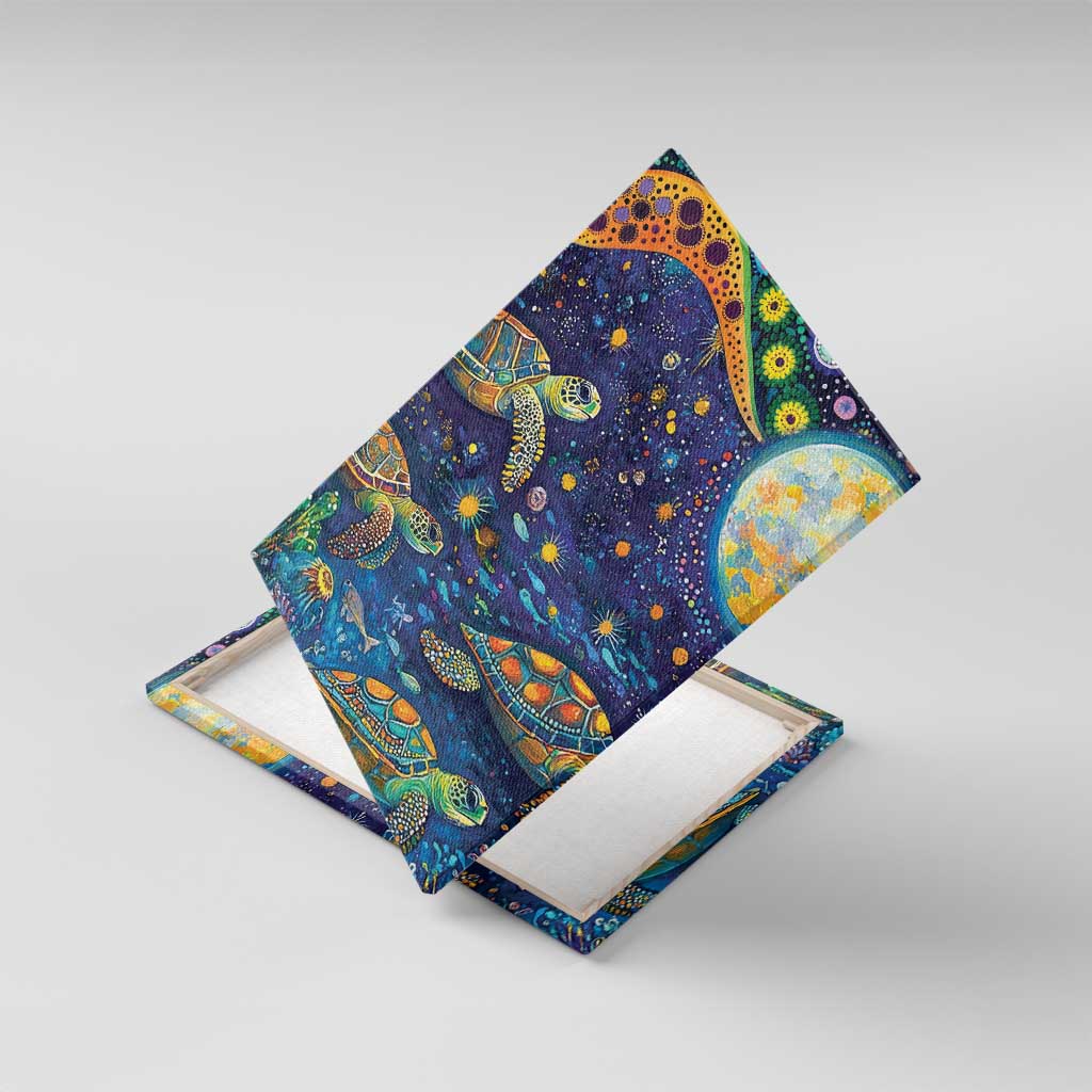 Underwater Turtles Starry Night Sky Canvas Wall Art Aboriginal Dot Painting Full Moon Coral Landscape