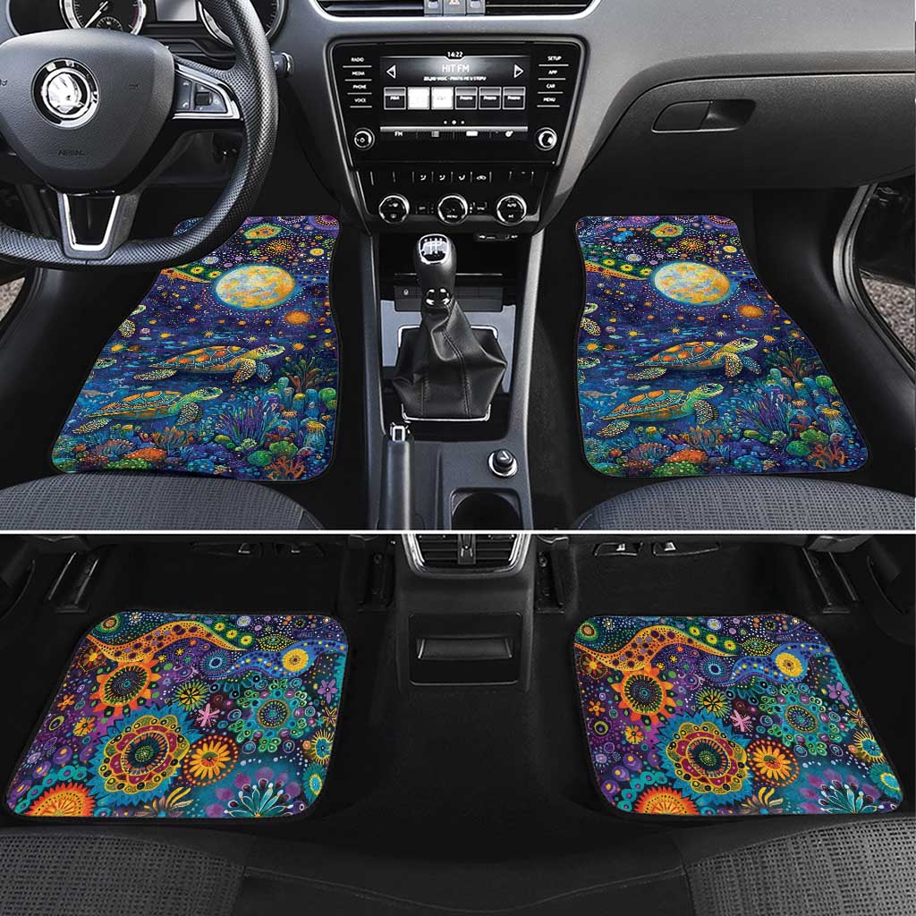 Underwater Turtles Starry Night Sky Car Mats Aboriginal Dot Painting Full Moon Coral Landscape