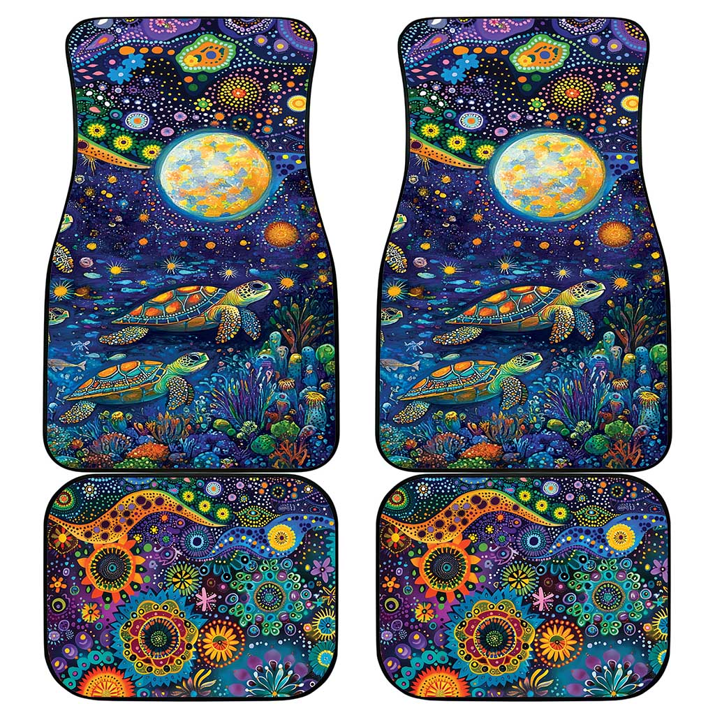 Underwater Turtles Starry Night Sky Car Mats Aboriginal Dot Painting Full Moon Coral Landscape