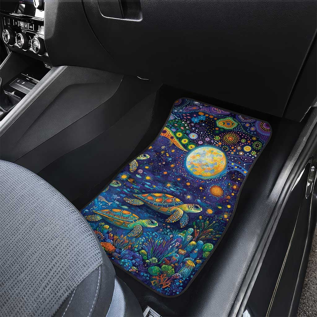 Underwater Turtles Starry Night Sky Car Mats Aboriginal Dot Painting Full Moon Coral Landscape