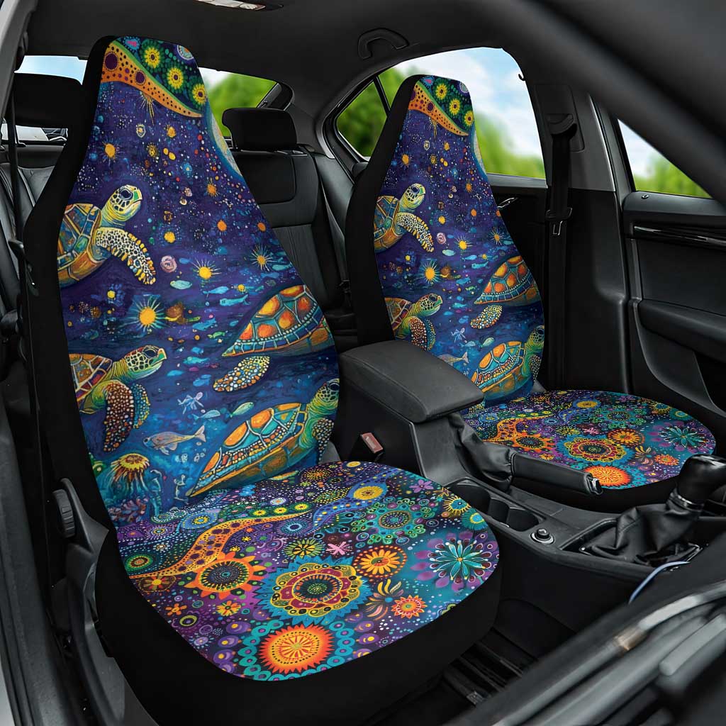 Underwater Turtles Starry Night Sky Car Seat Cover Aboriginal Dot Painting Full Moon Coral Landscape