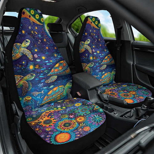 Underwater Turtles Starry Night Sky Car Seat Cover Aboriginal Dot Painting Full Moon Coral Landscape