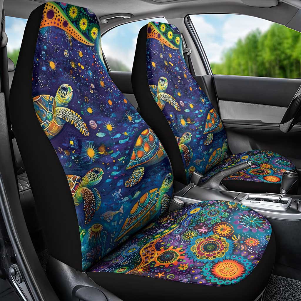 Underwater Turtles Starry Night Sky Car Seat Cover Aboriginal Dot Painting Full Moon Coral Landscape