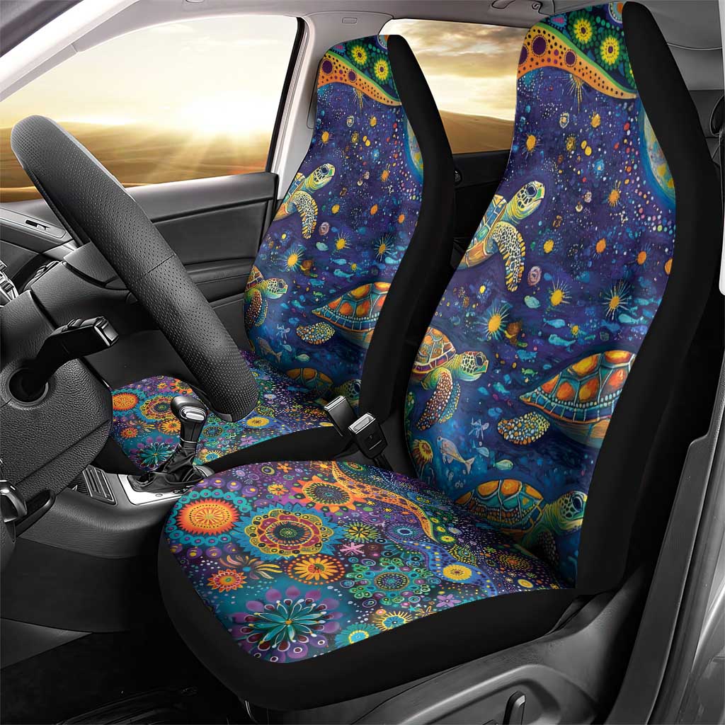 Underwater Turtles Starry Night Sky Car Seat Cover Aboriginal Dot Painting Full Moon Coral Landscape