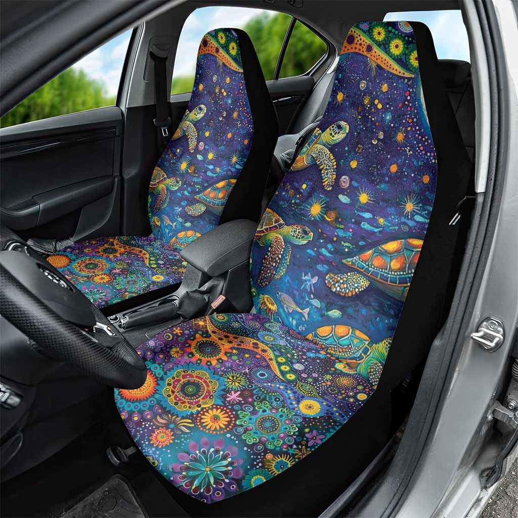 Underwater Turtles Starry Night Sky Car Seat Cover Aboriginal Dot Painting Full Moon Coral Landscape