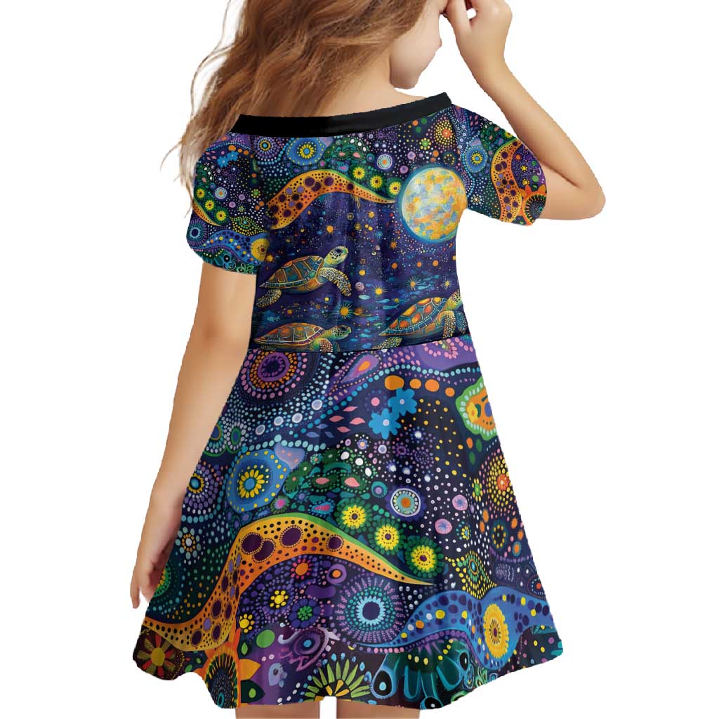 Underwater Turtles Starry Night Sky Family Matching Long Sleeve Bodycon Dress and Hawaiian Shirt Aboriginal Dot Painting Full Moon Coral Landscape