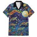 Underwater Turtles Starry Night Sky Family Matching Long Sleeve Bodycon Dress and Hawaiian Shirt Aboriginal Dot Painting Full Moon Coral Landscape