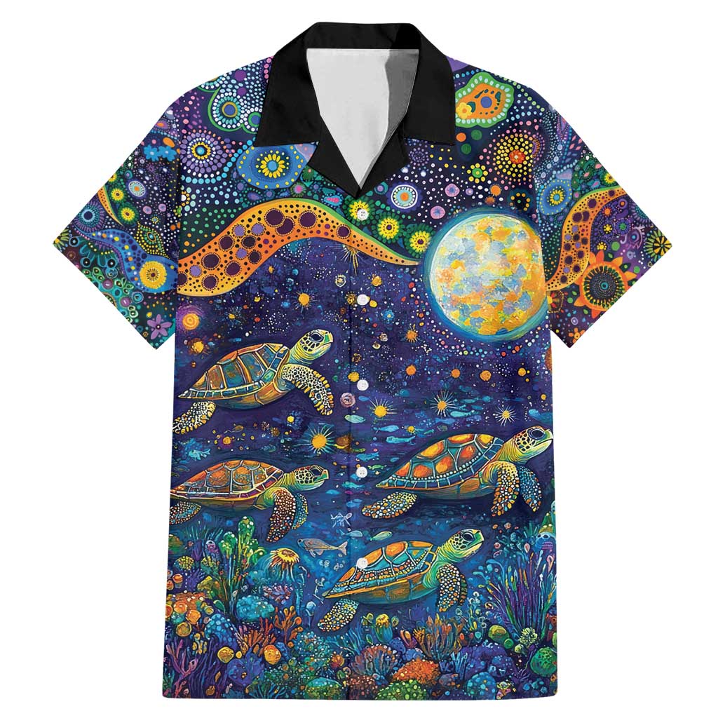 Underwater Turtles Starry Night Sky Family Matching Mermaid Dress and Hawaiian Shirt Aboriginal Dot Painting Full Moon Coral Landscape