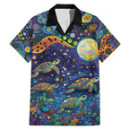 Underwater Turtles Starry Night Sky Family Matching Mermaid Dress and Hawaiian Shirt Aboriginal Dot Painting Full Moon Coral Landscape