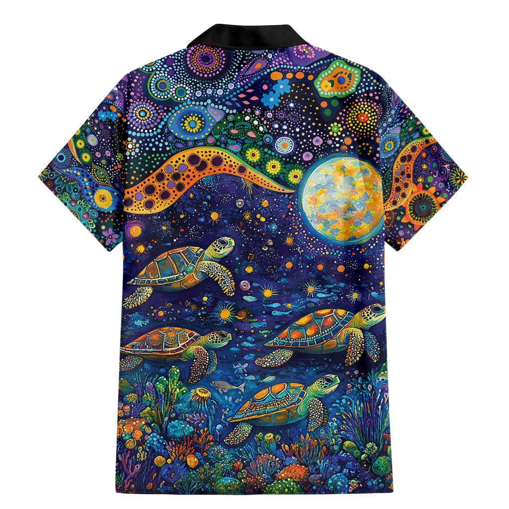 Underwater Turtles Starry Night Sky Family Matching Mermaid Dress and Hawaiian Shirt Aboriginal Dot Painting Full Moon Coral Landscape